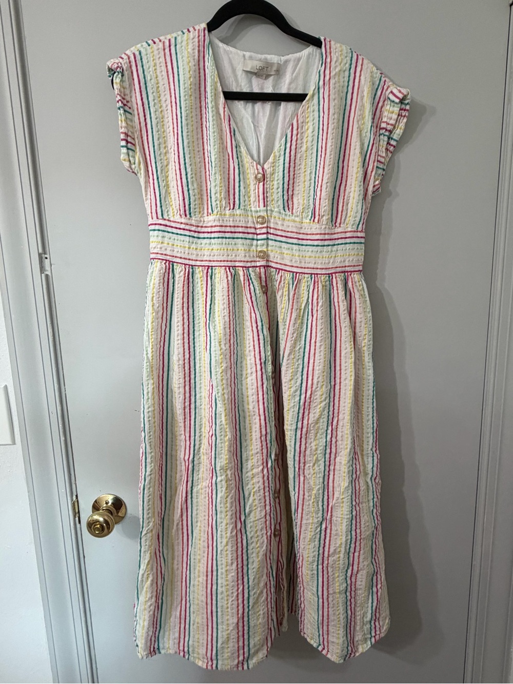 LOFT Multicolor Striped Cotton Midi Dress